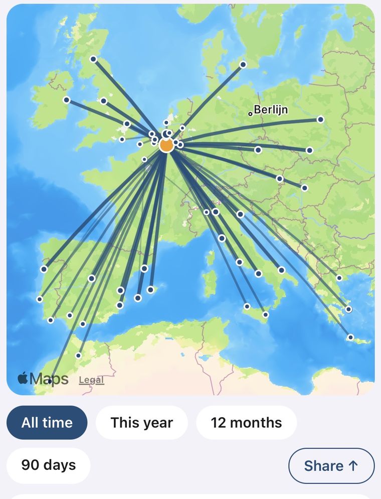Map of every route flown from Charleroi across Europe