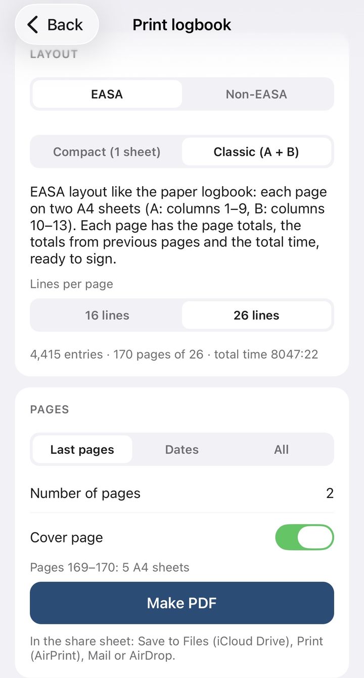 Print logbook settings